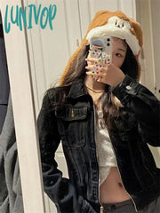 Lunivop 2024 Zipper Jeans Solid Coats Streetwear Fashion All Match Ins Chaquetas Mujer Women Turn