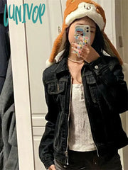 Lunivop 2024 Zipper Jeans Solid Coats Streetwear Fashion All Match Ins Chaquetas Mujer Women Turn