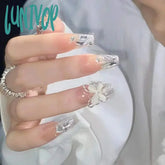 Lunivop 24Pcs/Box Fake Nails Press On Reusable With Designs Set French Artificial Aurora Diamond