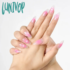 Lunivop 24Pcs Short Almond Shaped False Nails Pink Style Press On 3D Heart Bow With Design Elegant