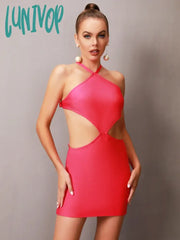 Lunivop 3 Colors Women Summer Sexy Backless Bow Tie Cut Out Mini Bodycon Bandage Dress Elegant