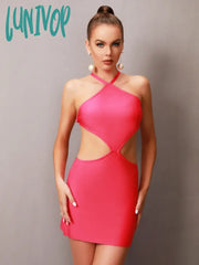 Lunivop 3 Colors Women Summer Sexy Backless Bow Tie Cut Out Mini Bodycon Bandage Dress Elegant