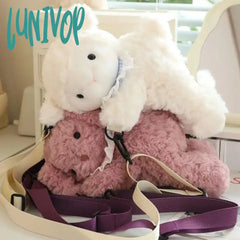 Lunivop 30Cm Kawaii Lamb Plush Backpack Cute Fashion Plushie Doll Shoulder Bag Mini Knapsack Bags