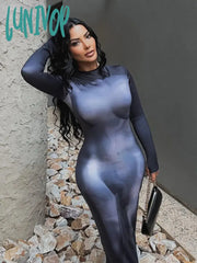 Lunivop 3D Body Print Maxi Dress Women Y2K Aesthetic Full Sleeve Unique Body-Shaping Attirewear