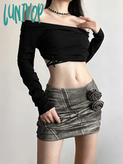 Lunivop 3D Floral Appliques Mini Skirts Sexy New In Micro Skirt Extreme Y2K Harajuku Fashion