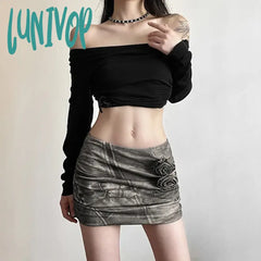 Lunivop 3D Floral Appliques Mini Skirts Sexy New In Micro Skirt Extreme Y2K Harajuku Fashion