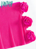 Lunivop 3D Floral Bikini Set Rose Red Swimwear 2024 Women 3 Piece Hollow Out Swimsuit Bathers