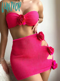 Lunivop 3D Floral Bikini Set Rose Red Swimwear 2024 Women 3 Piece Hollow Out Swimsuit Bathers Beachwear Female Swimming Suit