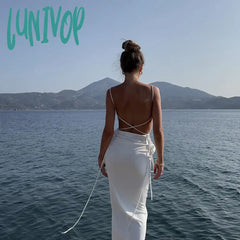 Lunivop 3D Floral Lace Up Backless Cover For Women Beach Dress High Slit Hollow Out Dress Summer