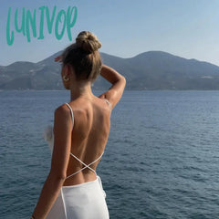 Lunivop 3D Floral Lace Up Backless Cover For Women Beach Dress High Slit Hollow Out Dress Summer