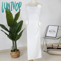 Lunivop 3D Floral Lace Up Backless Cover For Women Beach Dress High Slit Hollow Out Dress Summer