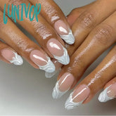 Lunivop 3D Water Ripple Blue French Almond Shape False Nails Fashion Simple Detachable Finished