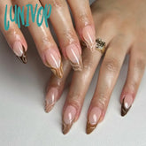 Lunivop 3D Water Ripple Brown French Almond Shape False Nails Fashion Simple Detachable Finished