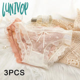 Lunivop 3PCS Lace Mesh Young Girl Underwear Pure Cotton Crotch Women Panties With Lace Bow Tie Mid-rise Sexy Lingerie for Ladies Briefs