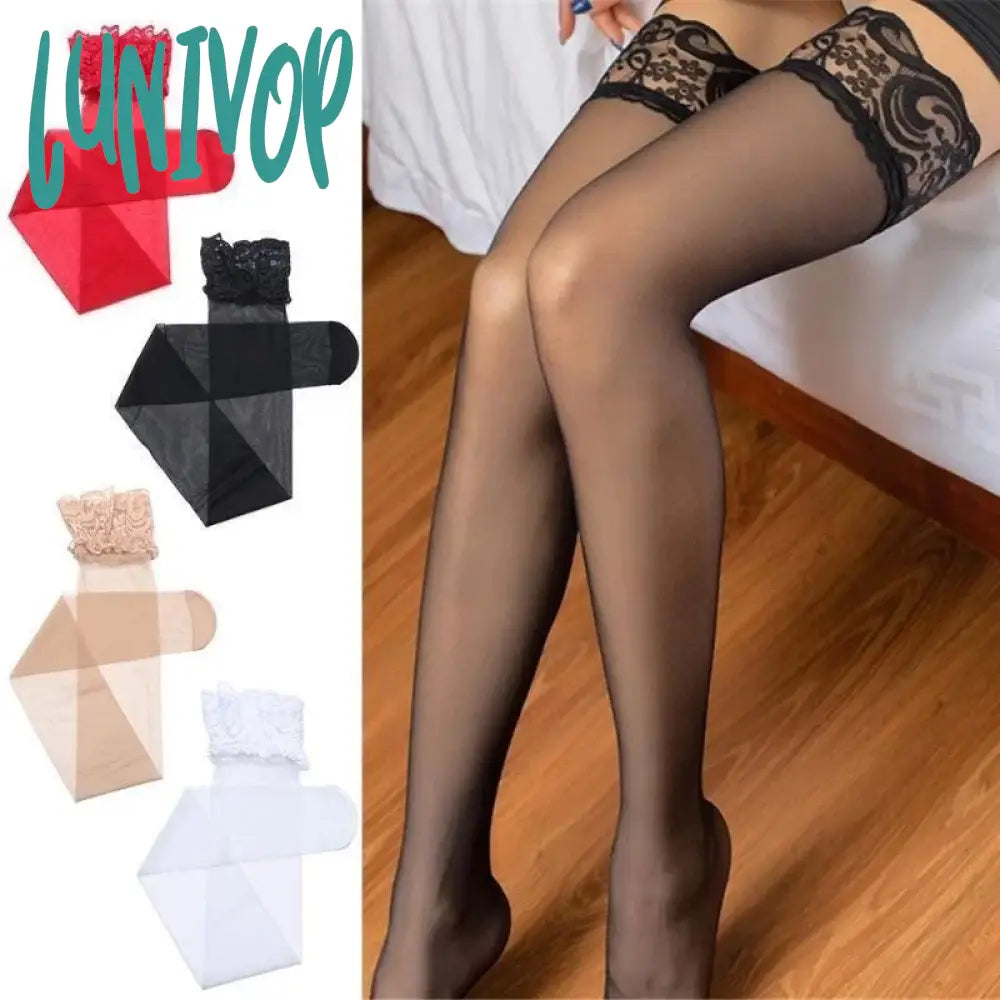 Lunivop 9 Colors Hosiery High Knee Cuff Tights Top Socks Transparent Silk Stocking