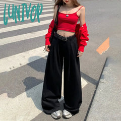 90s fashion men White Wide-Leg Jeans Women's Autumn High Waist Slimming Draping Pleated Loose Slimming Straight Mop Pants