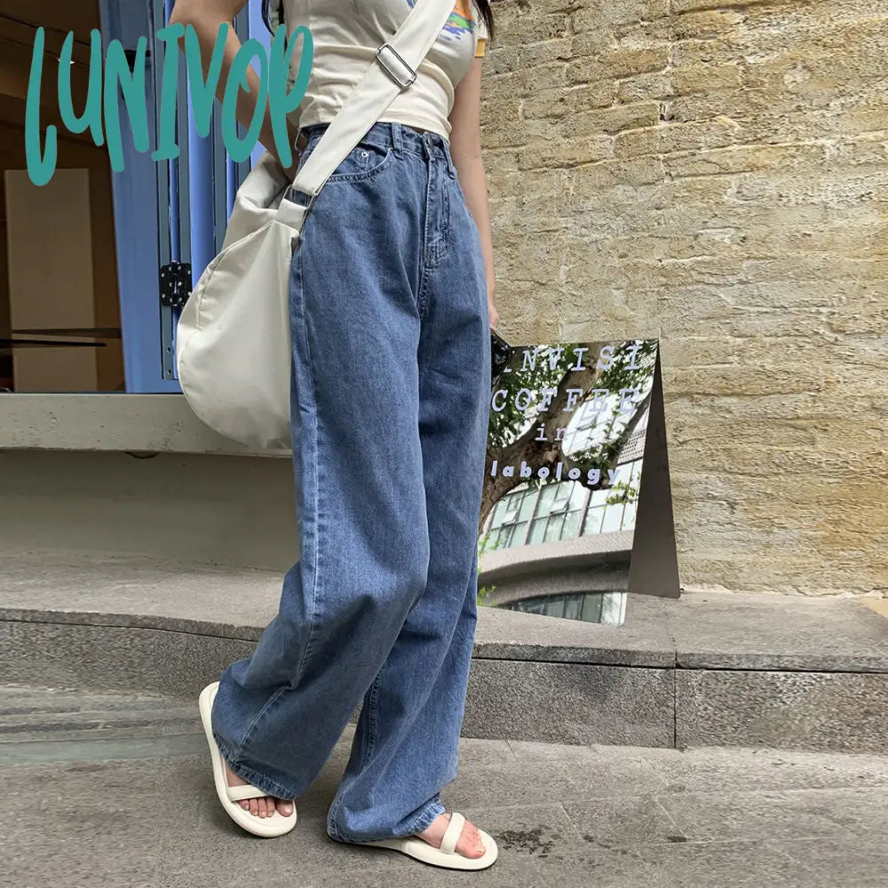 90s streetwear High Waist Straight Jeans Women's Summer Korean Style Ins Retro Versatile Casual Loose Wide Leg Mop Long Pants Fashion