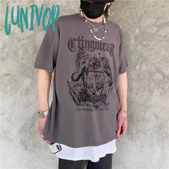 90s streetwear INS Dark Street Hip Hop Personality All-Match Loose round Neck Short Sleeve T-shirt Dark