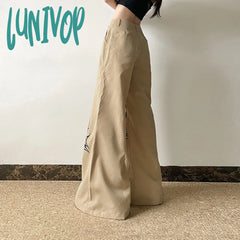 90s streetwear Millennium Style Niche Abstract Printed Woven Wide-Leg Pants Y2g Hot Girl Street Personality Loose Slimming Casual Trousers