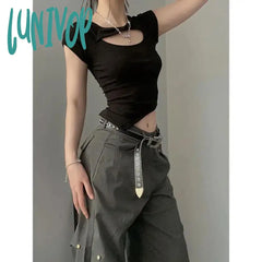 90s streetwear Retro Hot Girl Camouflage Printed Mesh Halter Sling Summer Slim Slimming Irregular Short Top Two-Piece Set