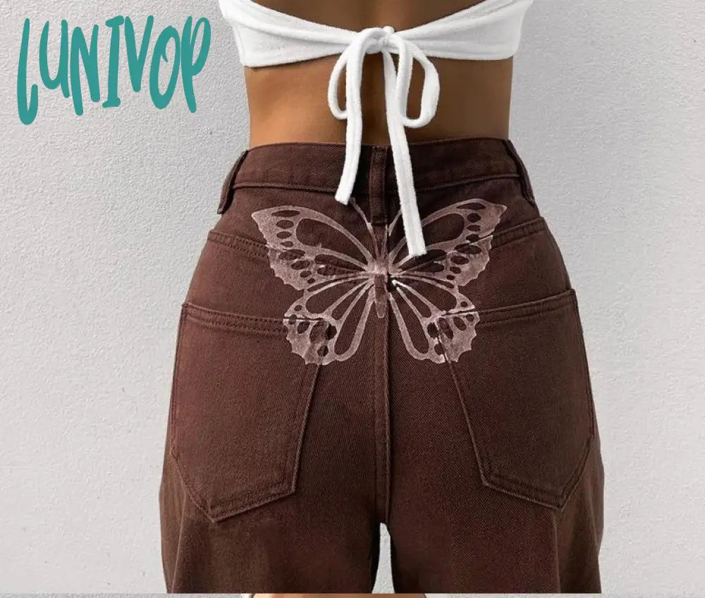 90s streetwear Women's High Waist Printed Jeans
