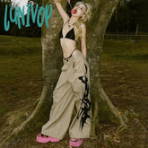 90s streetwear Workwear Ink Style Printing Personalized Design Hot Girl Woven Casual Pants Lazy High Waist Draping Straight Pants