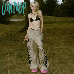 90s streetwear Workwear Ink Style Printing Personalized Design Hot Girl Woven Casual Pants Lazy High Waist Draping Straight Pants