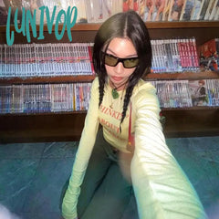 Lunivop 90S Vintage Letter Print Yellow Baby Tees Women Autumn Y2K Street Style Basic O-Neck Long