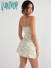 Lunivop A-Line Chiffon Dress Sexy Floral Print Vacation Holiday Beach Party Dresses Spaghetti Strap