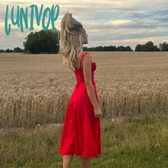 Lunivop A Line Floral Printing Dress Midi Sexy Prom Club Night Dresses Summer Bodycon Women Party