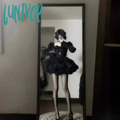 aesthetic halloween costumes Black Tube Top Dress 2024 New Pure Sweet Sexy Waist Slimming Performance Uniform Princess Pettiskirt