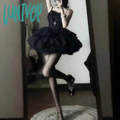 aesthetic halloween costumes Black Tube Top Dress 2024 New Pure Sweet Sexy Waist Slimming Performance Uniform Princess Pettiskirt