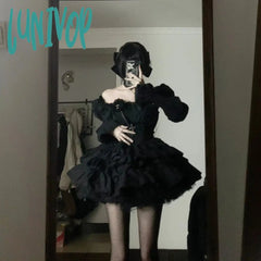 aesthetic halloween costumes Black Tube Top Dress 2024 New Pure Sweet Sexy Waist Slimming Performance Uniform Princess Pettiskirt