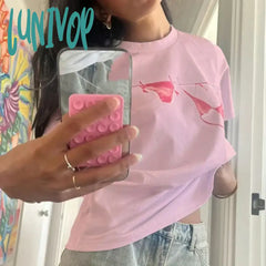 Lunivop Aesthetic Outfits Women Short Sleeve Pullovers Tops Fashion Graphic Print Loose Fit T-Shirt