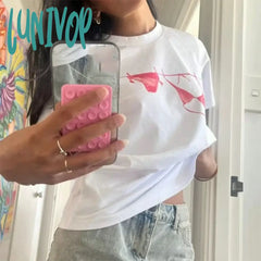 Lunivop Aesthetic Outfits Women Short Sleeve Pullovers Tops Fashion Graphic Print Loose Fit T-Shirt