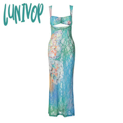 alien invasion dress to impress Street Hipster Sexy Hip Skirt Summer Hot Selling Lace Print Sleeveless Backless Dress Women