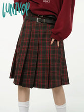 Lunivop American College Style Red Plaid Pleated Skirt Women’s Spring Design Color Contrast