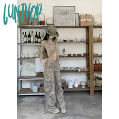 Lunivop American Fashion Camouflage Denim Workwear Pants For Women’s Summer Loose Hip-Hop Wide
