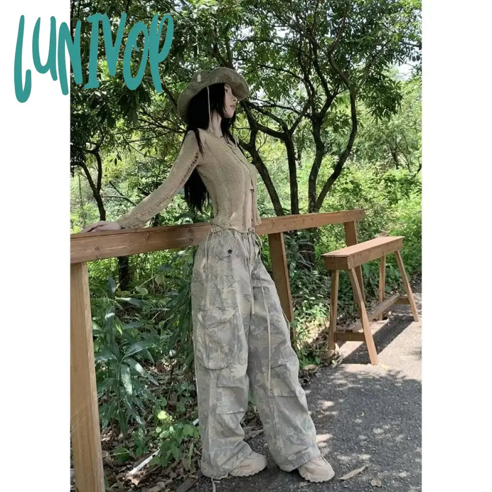 Lunivop American Fashion Camouflage Denim Workwear Pants For Women’s Summer Loose Hip-Hop Wide