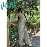 Lunivop American Fashion Camouflage Denim Workwear Pants For Women’s Summer Loose Hip-Hop Wide