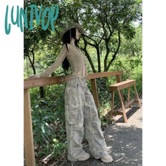Lunivop American Fashion Camouflage Denim Workwear Pants For Women’s Summer Loose Hip-Hop Wide