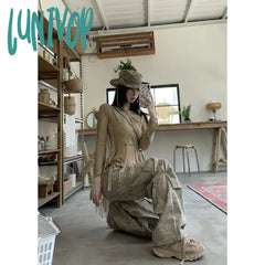 Lunivop American Fashion Camouflage Denim Workwear Pants For Women’s Summer Loose Hip-Hop Wide