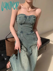 Lunivop American Jeans Retro High-End Denim Dress Women’s Top Design Versatile And Unique Slim