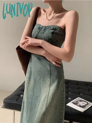 Lunivop American Jeans Retro High-End Denim Dress Women’s Top Design Versatile And Unique Slim