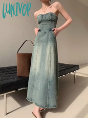 Lunivop American Jeans Retro High-End Denim Dress Women’s Top Design Versatile And Unique Slim