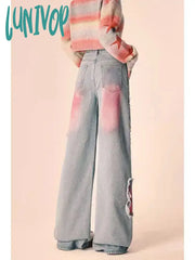Lunivop American New Butterfly Embroidered Raw Edge Jeans Female Y2K Street Complex Gothic Punk
