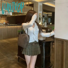 Lunivop American Retro College Style Women’s Plaid Pleated Mini Skirt Summer New Chic Young Girl