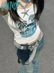 Lunivop American Retro Colorful Diamond Vest Strap For Women Summer New Sexy Slim Fit Camisole Y2K