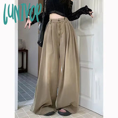 Lunivop American Retro Oversized High Waist Baggy Jeans For Women Casual Y2K Wide Leg Grunge
