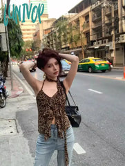 Lunivop American Sexy Leopard Halter Camisole 2024 Summer New Slim Fit Lace Up Vest For Women Y2K